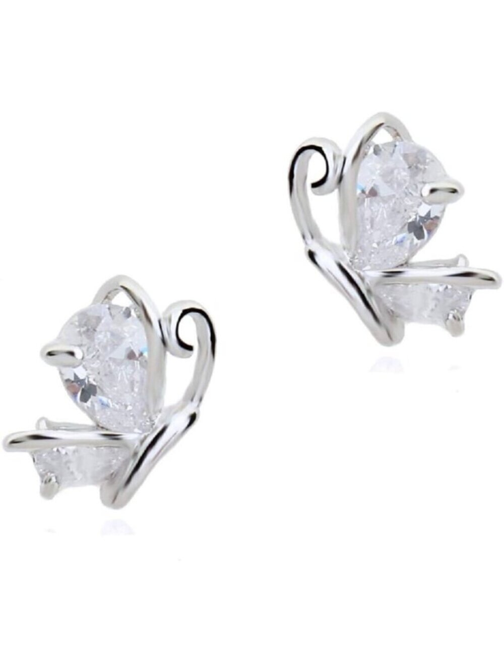 Women's Butterfly Zirconia Crystal Gold Plated White Earrings Jewellery